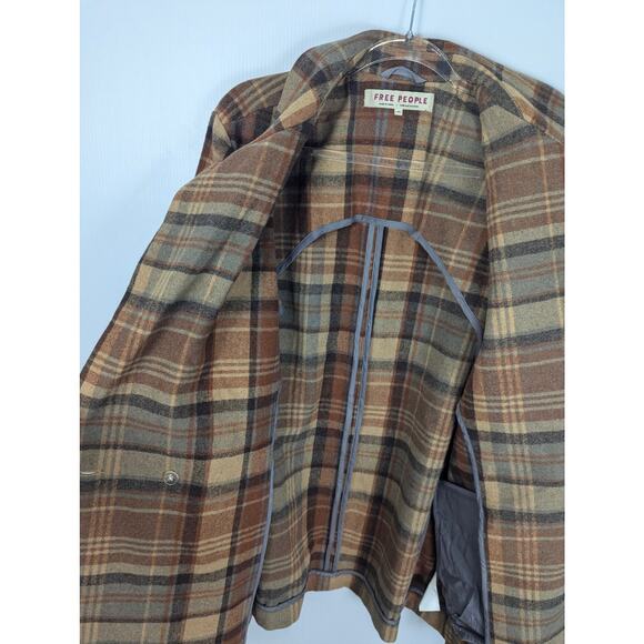 Free People Mari Plaid Boxy Blazer Oversized Brown Wool Blend Jacket XL NWT - Picture 8 of 12
